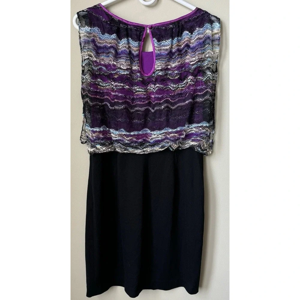 NEW Cache Womens Size 8 Blouson Black Purple Floral Lace Vintage Sheath Dress - Picture 5 of 8